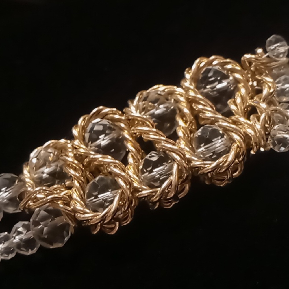 Napier milk glass, gold & crystal cut clear glass beaded collar or bib necklace - Picture 3 of 9